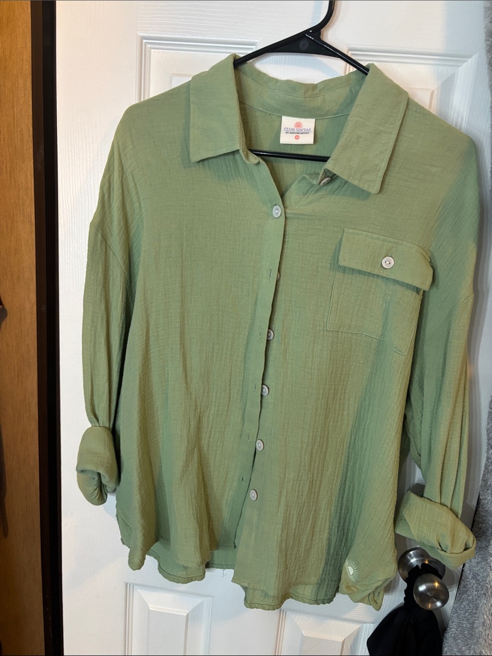 Light Green Button-Front Womens Shirt - Casual Collared Top